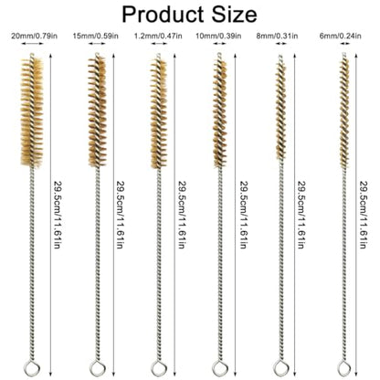 12 Pcs Brass Wire Brush Stainless Steel Wire Brush Set, 12"/30.5cm Long, Round Metal Cleaning Brush Bore Brush for Tubes, Cylinders, Bottle, Narrow Spaces, Auto Parts, 1/4" to 3/4"(6/8/10/15/18/20mm)