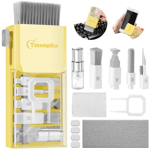 Tassmpitor Laptop Screen Keyboard Cleaner Kit, All in 1 Electronics Cleaning Tool for MacBook iPad iPhone Pro Cell Phone, Brush Tool for Tablet, Computer, PC Monitor,TV Camera Lens with Patent, Yellow - color: BrightYellow