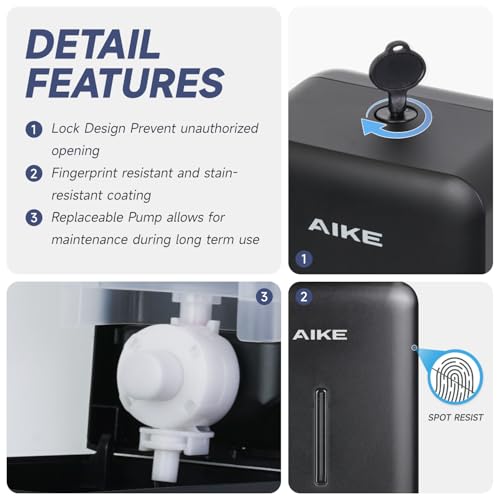 AIKE Wall Mount Liquid Soap Dispenser for Commercial Bathroom 27oz Large Capacity Manual Push Pump Black - color: Black