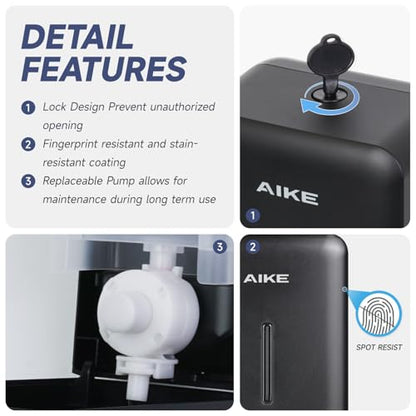 AIKE Wall Mount Liquid Soap Dispenser for Commercial Bathroom 27oz Large Capacity Manual Push Pump Black - color: Black