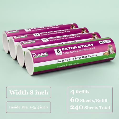 8 inch Lint Roller Refill for Scotch-Brite Pet Extra Sticky Large Surface Roller 50% Stickier Lint Roller Refill, Works Great On Pet Hair, 4 Refills, 60 Sheets per Refill, 240 Sheets Total - size: 4 Pack/240 Sheets