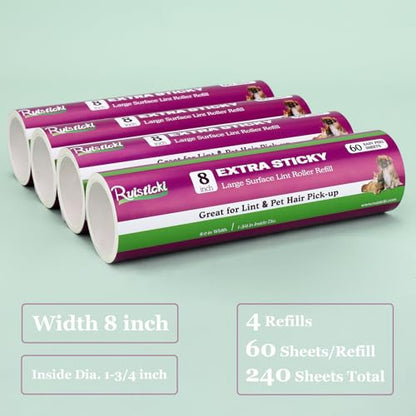 8 inch Lint Roller Refill for Scotch-Brite Pet Extra Sticky Large Surface Roller 50% Stickier Lint Roller Refill, Works Great On Pet Hair, 4 Refills, 60 Sheets per Refill, 240 Sheets Total - size: 4 Pack/240 Sheets