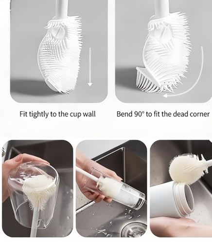 2026 Upgraded Silicone Bottle Brush, 360° Flexible Soft Bristle Long Handle Cleaner for Sports Bottles, Tumblers, Flasks and Glass Containers (2pcs) - color: 2pcs