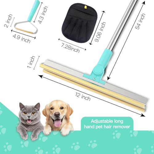 Carpet Rake for Pet Hair Removal, Upgraded 3 In 1 Reusable Dog Hair Carpet Rake Kit, Adjustable Handle for Deep Clean Dog & Cat Hair Remover, Lint Remover Scraper for Carpets, Mats, Rugs, Car&Couch - color: Carpet Rake With Glove 3pcs