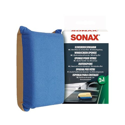 SONAX Windscreen Sponge 417100 | Dual Action Cleaning Tool for Streak Free Glass | Easily Removes Dirt Fog and Condensation from Windshields Windows and Mirrors | Compact and Reusable