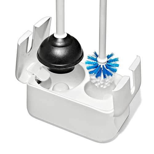 OXO Good Grips Toilet Brush & Plunger Set | Two Bathroom Essentials in one Space-Saving Canister | Toilet Bowl Cleaner and Plunger with Holder, Perfect for Small bathrooms
