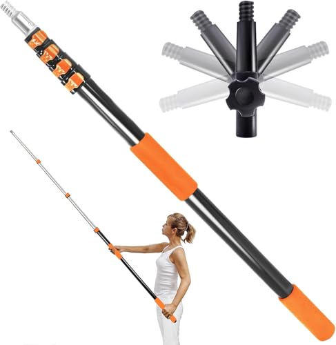 28FT Reach Telescopic Extension Pole, 5-20FT Multi-Purpose Extendable Pole with Universal Twist-on Metal Tip, Lightweight Sturdy Aluminum Paint Roller Extension Pole for Dusting Painting Cleaning - color: Orange, size: 5-20FT