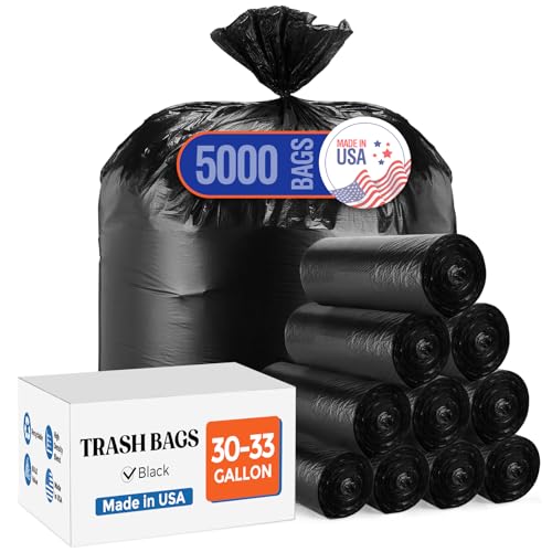 Delxo 30-33 Gallon Trash Bags, 5000 Count – 0.6 Mil Medium Duty Garbage Bags, Durable Plastic Bolsas para basura, Perforated Design– Made in USA for Kitchen, Yard, Office (Black) - color: 33Gal-5000Ct(Black)