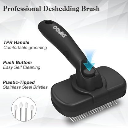 Dipoo Self Cleaning Shedding Brush - Skin Friendly Grooming Tool for Dogs, Cats, and Puppies, Deshedding and Hair Removal for Long and Short Haired Pets, Black - color: Black