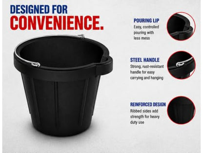 Bon Heavy Duty Rubber Pail with Pouring Lip 12 qt. Flexible Molded Construction Bucket Chemical Resistant 12 in. Diameter x 10 in. Deep