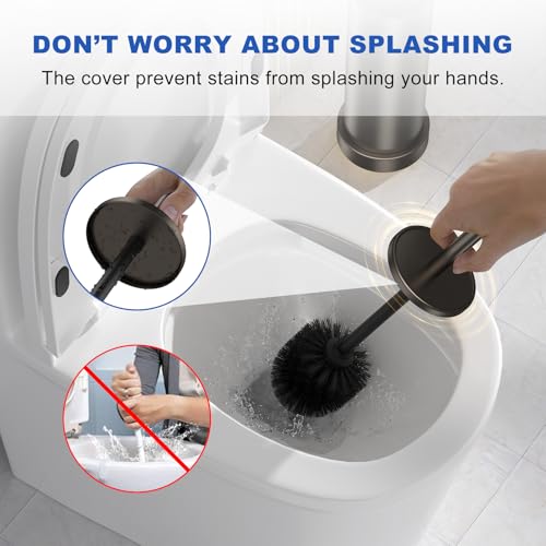Brushed Nickel Toilet Brush and Holder Set, 304 Stainless Steel Toilet Brush for Bathroom, Heavy Duty Toilet Bowl Brush with Holder, Removable Inner Bowl and Splash Protection, Long Handle - color: Pewter