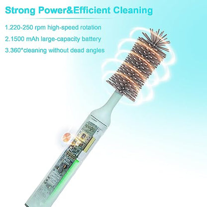 Rechargeable Electric Bottle Brush Cleaner Set, 360° High Speed Rotation Silicone Cleaning Brush with Bottle Brush, Pacifier Brush, Straw Brush, Perfect for Baby Bottle,Cup, Kitchen Utensils - color: Blue