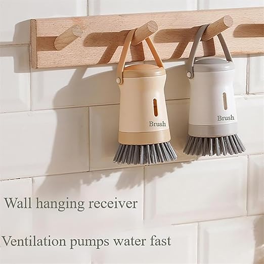 1 Pc Dish Brush with Soap Dispenser, Multifunctional Kitchen Cleaning Brush for Pots, Pans & Sinks, 2-in-1 Scrubbing Brush with Built-in Soap Dispenser(Khaki)
