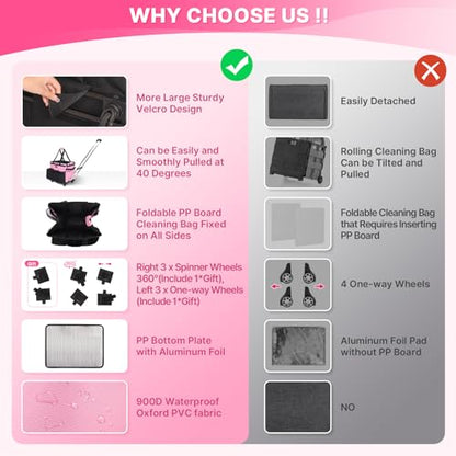 JKAOO Large Rolling Cleaning Caddy Bag with Detachable Trolley, Pink | Waterproof Cleaning Caddy with Wheels, 40L Wheeled Organizer Cart for Supplies, Housekeepers, Home, Office, Car, Picnic - color: Pink