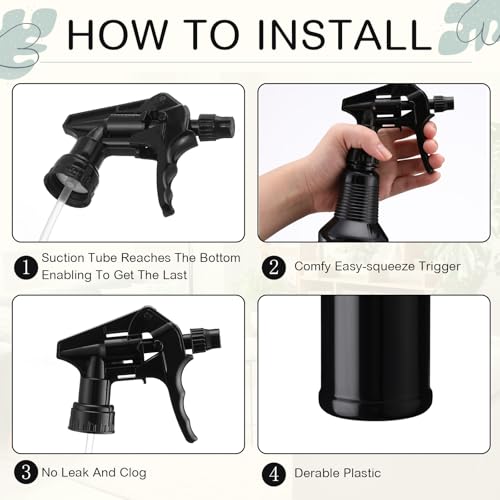 Honeydak 3 Pack Plastic Spray Bottles Black 17 oz Heavy Duty Opaque Spray Bottles UV Light Blocking Refillable Reusable Leak-proof Sprayers for Cleaning Solution Kitchen Garden Home Plant - color: Black, size: 17 oz