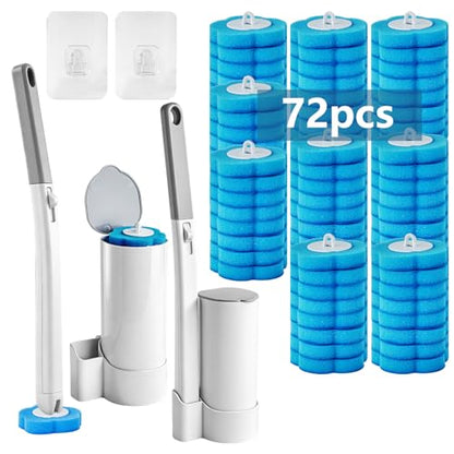 Disposable Toilet Brush and Holder Set, 2 Pack Toilet Wand Kit with 72 Refills, Wall Mounted Toilet Bowl Cleaner System Kit, Toilet Scrubber for Bathroom Cleaning Sink Bathtub - size: 2 set+72 refills