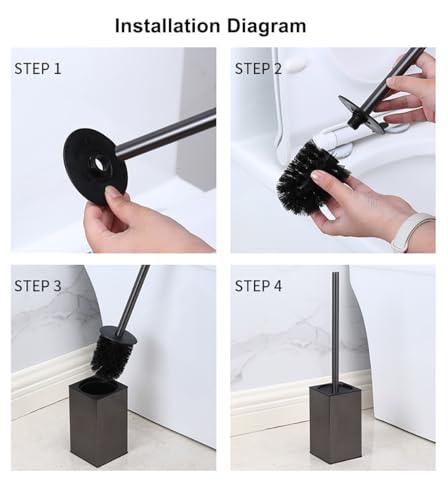 Toilet Bowl Cleaners Brush and Holder KWQKEM Freestanding Toilet Brush and Holder Set Modern with Lid 304 Stainless Steel (Matte Black) - color: Black, size: Freestanding