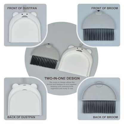 Mini Broom and Dustpan Set 6.2x6.3 Inches Compact Hand Broom for Desktop Table Countertop Car Office Kitchen Small Space Cleaning(Grey) - color: Gray