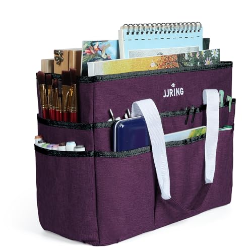 JJRING Craft Organizer Tote Bag, Large Art Storage Caddy with Multiple Pockets, Deep Purple Sewing Bag for Art, Craft, Scrapbooking, Medical, and Office Supplies Storage - color: Deep Purple, size: Large