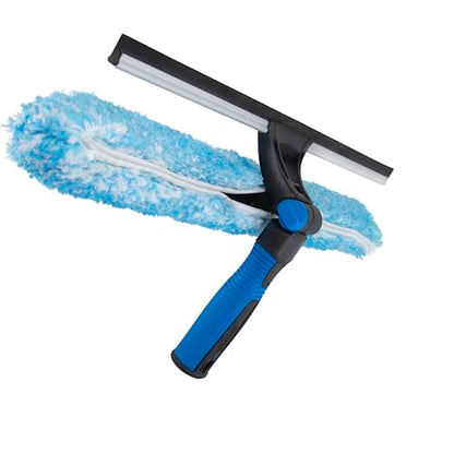 Unger Professional Connect and Clean 18” Proflex 2-in-1 Squeegee and Scrubber, High Access Window Cleaning Tool with Pivoting Head, Commercial and Residential Use, Reusable Microfiber Sleeve - style: ProFlex Window Cleaner II