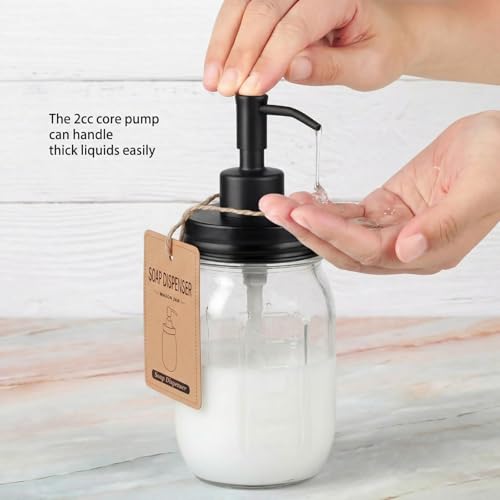 SheeChung 16 Oz Mason Jar Liquid Soap Dispenser, Glass Hand Soap Dispenser, Stainless Steel Pump Lid, Refillable Lotion Dispensers for Bathroom Countertop Kitchen (2, Black) - color: Black-2 Pack