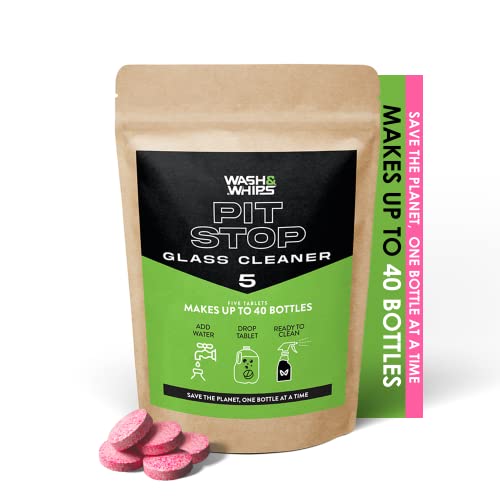 WASH&WHIPS Glass Cleaner Tablets (Makes 5 Gal/20L/40 Bottles) - Streak-Free, Cleans Glasses, Windows, Windshields - Car, Office, Home & Kitchen (5 count, Pink Tablets) - color: Pink