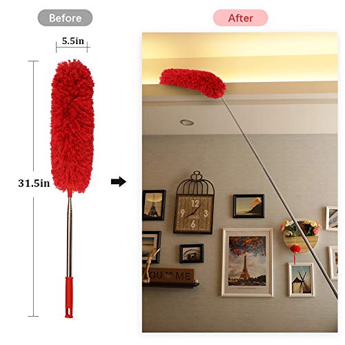 DELUX Microfiber Feather Duster Extendable Cobweb Duster with 100 inches Extra Long Pole, Bendable Head & Scratch-Resistant Hat for Cleaning Ceiling Fan, High Ceiling, Blinds, Furniture & Cars Red - color: Red