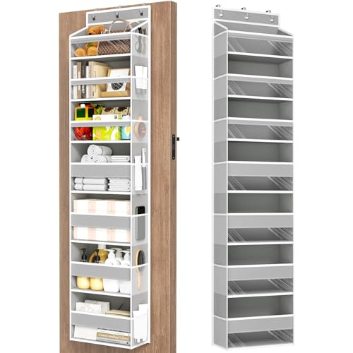 Mefirt Over The Door Organizer, 7 Tier Door Hanging Organizers with 7 Large Pockets 12 Side Pockets, Behind Door Storage Hanging Shelves for Closet Bathroom Bedroom Nursery - color: Grey, size: 7-Tier