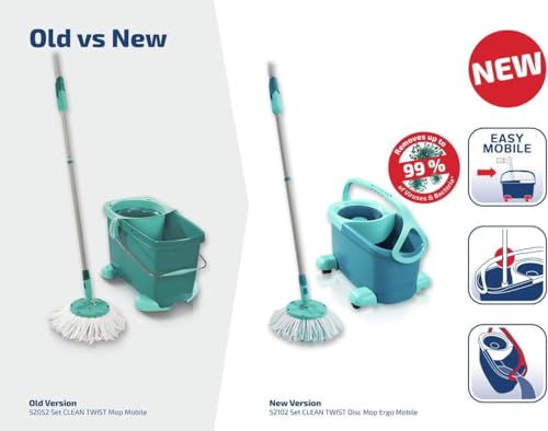 Leifheit Clean Twist Spin Mop and Bucket Set with Rollers | Telescopic Handle, 360° Joint, Spin-Dry System | Easy Glide Wheels | Blue - style: Clean Twist 2.0 Mobile