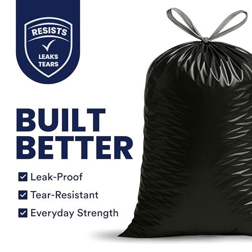 Plasticplace 32-33 Gallon Trash Bags │ 1.2 Mil │ Drawstring Garbage Can Liners │ 33” x 39”, Black, 100 Count