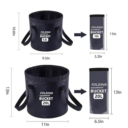 Collapsible Bucket with Handle 5 Gallon Portable Folding Bucket Upgraded Ultra Lightweight Outdoor Basin Pail for Fishing, Camping, Hiking, Car Washing and More (Black, 20L-12L)
