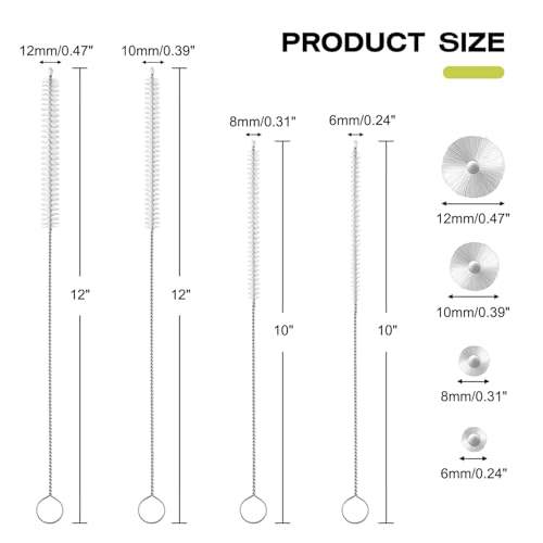 Reusable Straw Cleaner Brush Set - 8PCS Extra Long 12 inch Metal Straw Cleaning Brushes for Tumbler, Sippy Cup, Water Bottles, Pipes