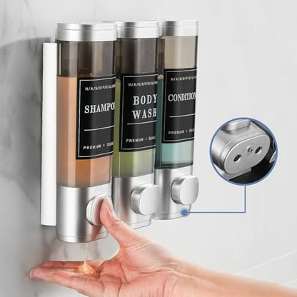 Shower Soap Dispenser Wall Mounted No Drill Shampoo Dispenser for Shower Wall Shampoo and Conditioner Dispenser Bathroom Hotel 3 * 300ml Sliver with Labels - color: Silver 3