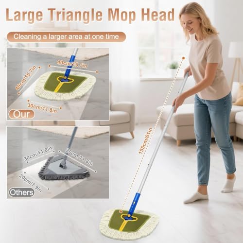 Commercial Wedge Dust Mop Head Replacement | 2 Pack Washable Cotton Dry Dust Mop Pad Refills for Walls and Floors Cleaning/Home and Business Use/Green - color: Wedge Dust Mop Pad-green2