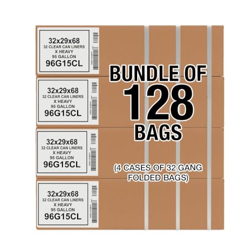 Aluf Plastics 65 Gallon Clear Trash Bags - (Huge 200 Pack) - 50" x 58" - 1.5 MIL - Heavy Duty Industrial Liners Clear Garbage Bags for Recycling, Contractors, Storage, Outdoor - style: 65 Gal, 1.5 Mil, 200 Count