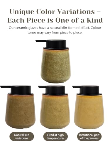 INGOFIN Ceramic Lotion Dispenser - 12 oz Refillable Hand Soap Dispenser Bathroom, Modern Liquid Soap Dispenser with Pump, Dish Dispenser for Kitchen,Kiln-Glazed Earthy Greenish-Brown - color: Kiln-glazed Greenish Brown-liquid