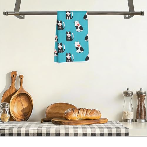 Cute Cats Waffle Kitchen Towel - Quick Dry Microfiber Sustainable Dish Towels - Ultra Absorbent Reusable Cleaning Tea Towels for Bathroom Kitchen - Lightweight Hand Towel, 24x14 Inch, Cuddly Cats - color: Cute Cat