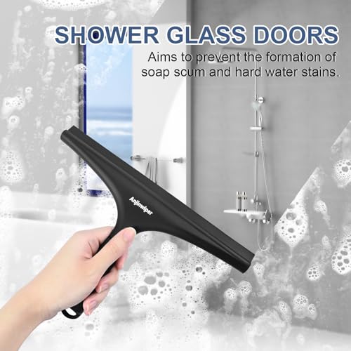 Shower Squeegee with Hang Hook, Bathroom Squeegee for Shower Glass, Tile Wall, Window, Floor, Mirror - 10 in + Silicone, No-Squeak & Streak-Free & Non-Slip Home Car Cleaner Kit Tool - color: Whole-black