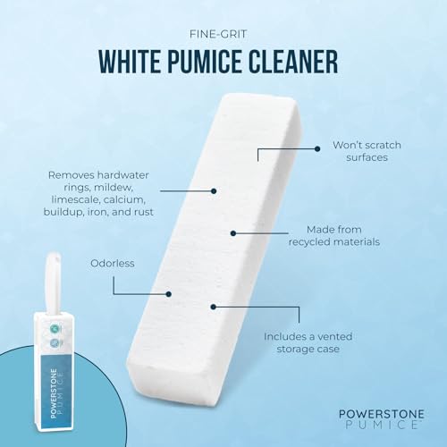 Powerstone Pumice Stone Toilet Bowl Cleaner with Handle (6-Pack) – Heavy-Duty Hard Water Stain Remover for Toilets, Grills, Tiles, and Pools – Non-Scratch Scouring Stick for Deep Cleaning - size: 1 Count (Pack of 6)