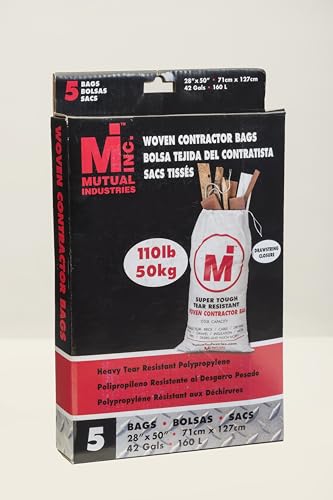 Mutual Industries Heavy Duty Woven Contractor Bag white, "28""x50""" 5 in a box. 110 pound Capacity - size: 1 Count (Pack of 5)