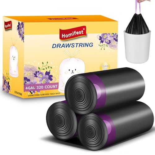 4 Gallon Drawstring Trash Bags,320 Count Black - size: 320 Pcs, style: 4 Gallon
