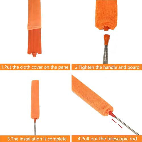 110" Extendable Retractable Cleaning Tool with 3 Washable Cloths | Gap Cleaning Duster, Under Appliance Fridge Furniture Duster for Home Cleaning