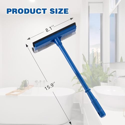 Professional 2-in-1 Window Squeegee, Equipped with a 15.9-Inch Plastic Handle, Soft Rubber Blade and Highly Absorbent Sponge, Ideal for Cleaning Glass,Shower Enclosures and High Outdoor Windows.