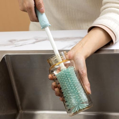 Chemimoso Silicone Bottle Cleaning Brush, 13.4in Long Handle Water Cup Bottles Cleaner for Baby Bottles, Stanley Mug, Sports Bottle, Glass Vase, with a Tiny Cup Lid Gap Cleaning Brush, z Blue - style: Straight, Blue