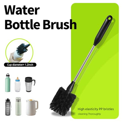 5 Pack Bottle Brush, 15in Stainless Steel Water Bottle Brush, 3 Straw Brushes, for Cleaning Baby Bottles, Sports Water Bottle, Wine Decanters, Coffee Mug, Narrow Bottle, Tumblers, Flasks, Round Head - color: 5pcs/Black