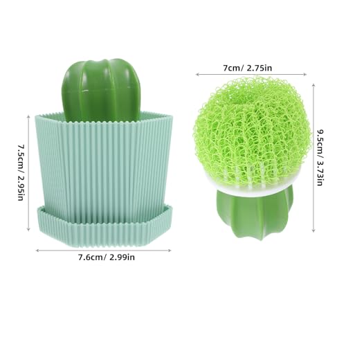NUOBESTY Cactus Design Kitchen Dish Brush Set with Handle, Round Dish Scrubber for Effective Plate and Vegetable Cleaning, Quick Dry Green Household Sink Cleaning Tool