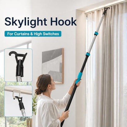 High Ceiling Duster Kit with 3-8FT Heavy Duty Extension Pole, Reaches Up to 13FT, Includes Microfiber Feather Duster, Cobweb and Ceiling Fan Duster, Window Squeegee Cleaner & Skylight Hook (8FT) - size: 8FT