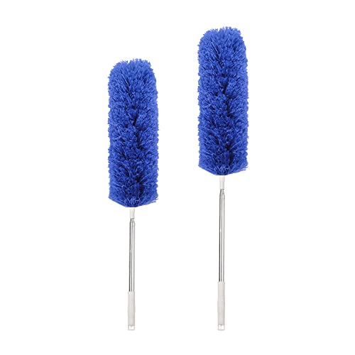 2pcs Ceiling Fan Feather Duster with Extension Pole, Cobweb & Corner Brush for Cleaning, Long Handle Aluminum Telescoping Pole, Washable, Blue, 130cm&250cm - size: 51.18"&98.42"