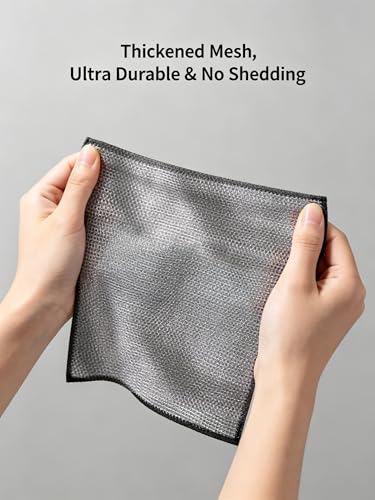12 Pack Silver Metal Mesh Dish Washing Cloths, Tightly Woven Scrubber Pads for Kitchen Cleaning, Reusable Wire Rags for Pots Pans and Cookware, 20cm Square Size