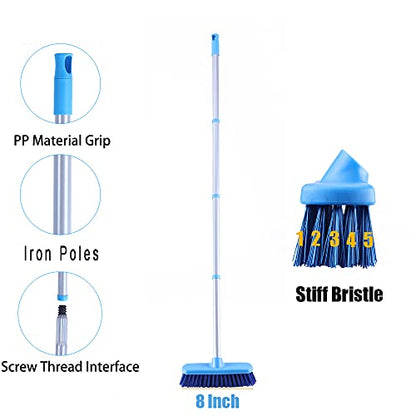 YONILL Deck Brush with Long Handle - Floor Scrub Brushes for Cleaning Shower, Stiff Bristle Scrubbing Brush, 50" Floor Scrubber Brush for Bathroom, Bathtub, Tub, Tile Floors, Garage and Patio